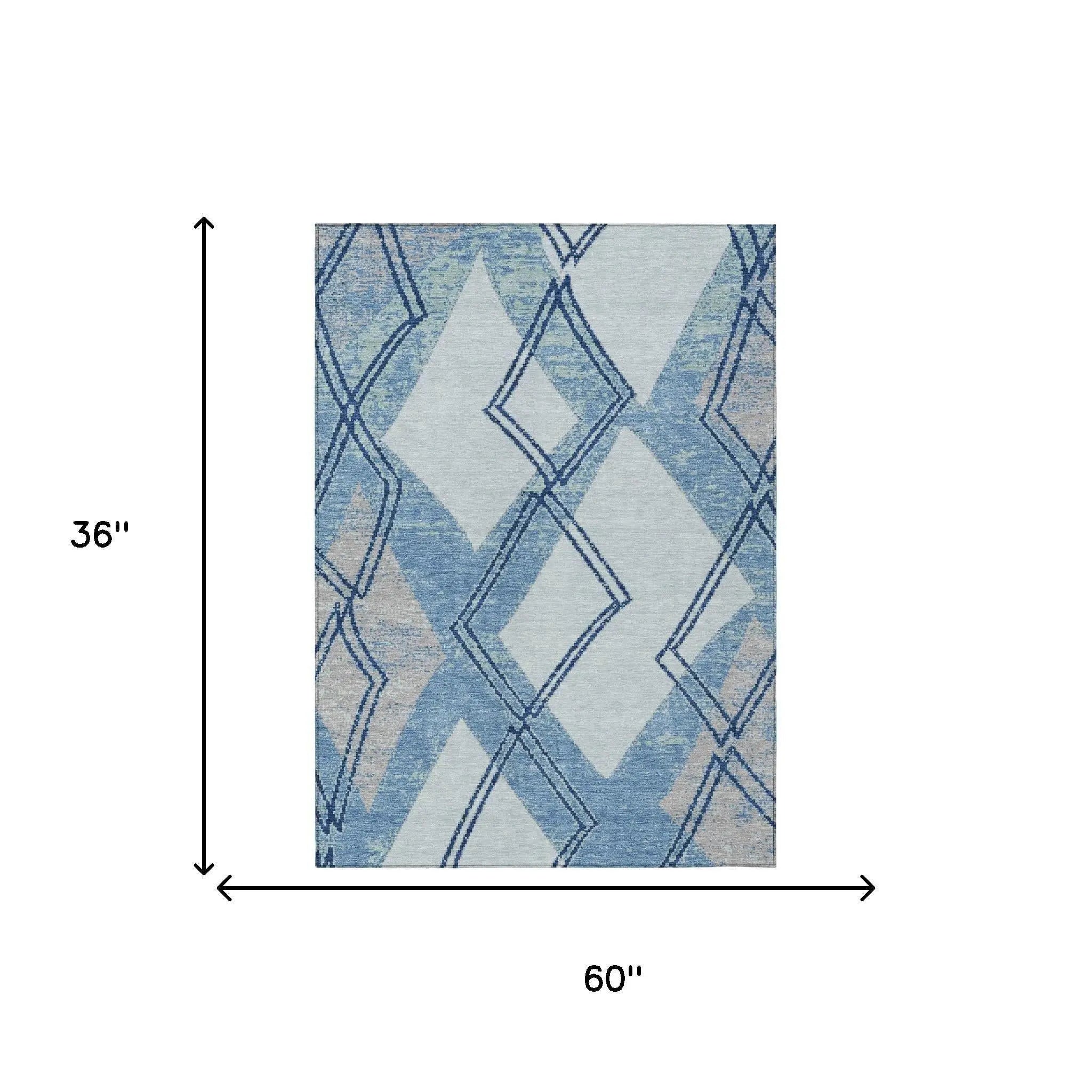 3' X 5' Sky Blue And Blue Geometric Washable Indoor Outdoor Area Rug Homeroots Outdoor