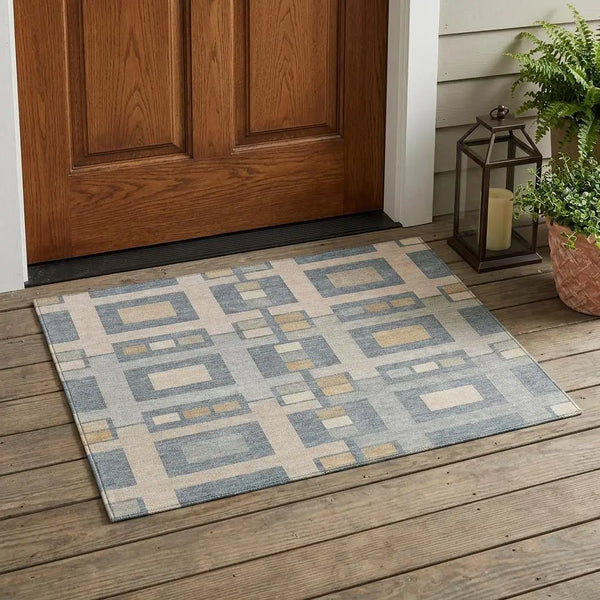 3' X 5' Sky Blue And Blue Geometric Washable Indoor Outdoor Area Rug Homeroots Outdoor