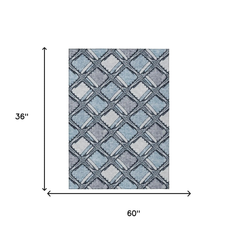 3' X 5' Sky Blue And Blue Geometric Washable Indoor Outdoor Area Rug Homeroots Outdoor