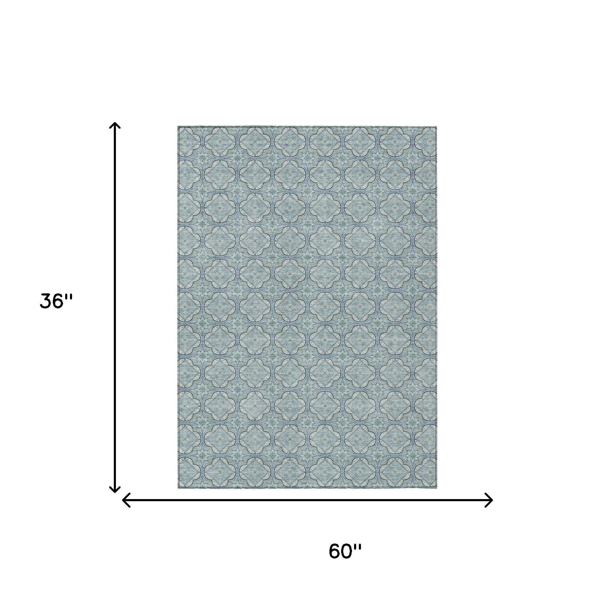 3' X 5' Sky Blue And Blue Geometric Washable Indoor Outdoor Area Rug Homeroots Outdoor