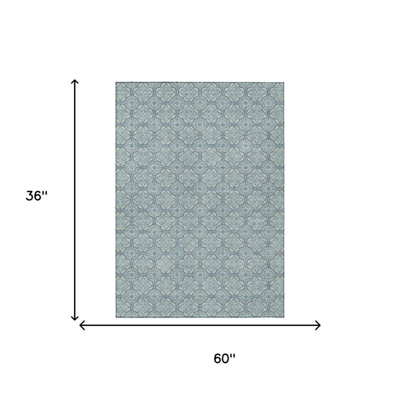 3' X 5' Sky Blue And Blue Geometric Washable Indoor Outdoor Area Rug Homeroots Outdoor