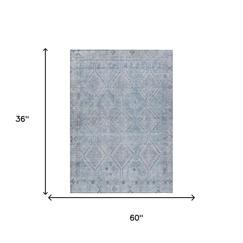3' X 5' Sky Blue And Blue Geometric Washable Indoor Outdoor Area Rug Homeroots Outdoor