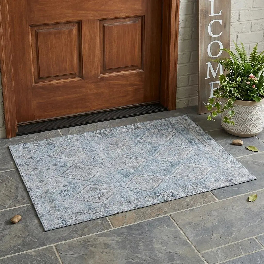 3' X 5' Sky Blue And Blue Geometric Washable Indoor Outdoor Area Rug Homeroots Outdoor