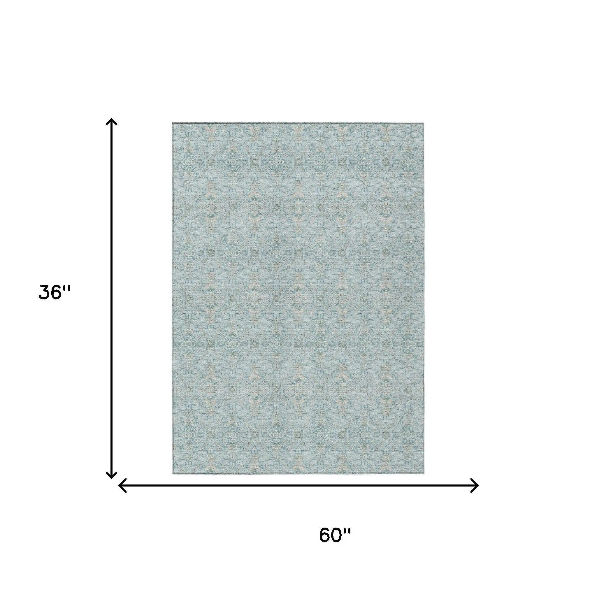 3' X 5' Sky Blue And Blue Oriental Washable Indoor Outdoor Area Rug Homeroots Outdoor