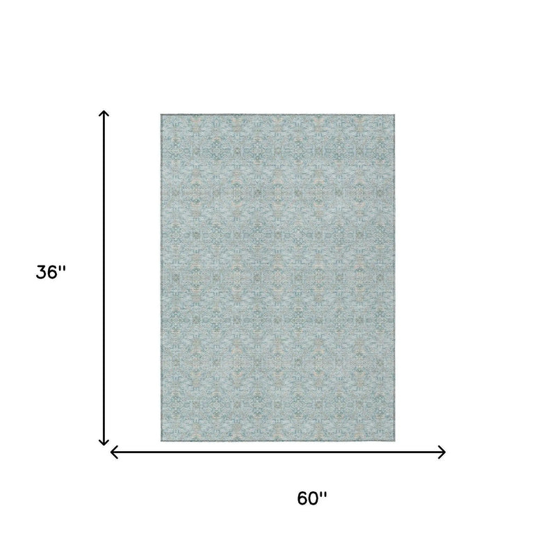 3' X 5' Sky Blue And Blue Oriental Washable Indoor Outdoor Area Rug Homeroots Outdoor