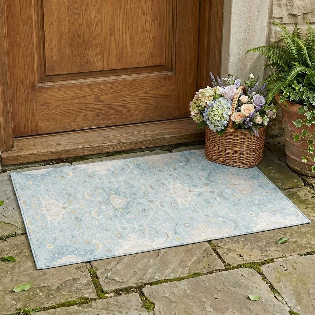 3' X 5' Sky Blue And Blue Oriental Washable Indoor Outdoor Area Rug Homeroots Outdoor