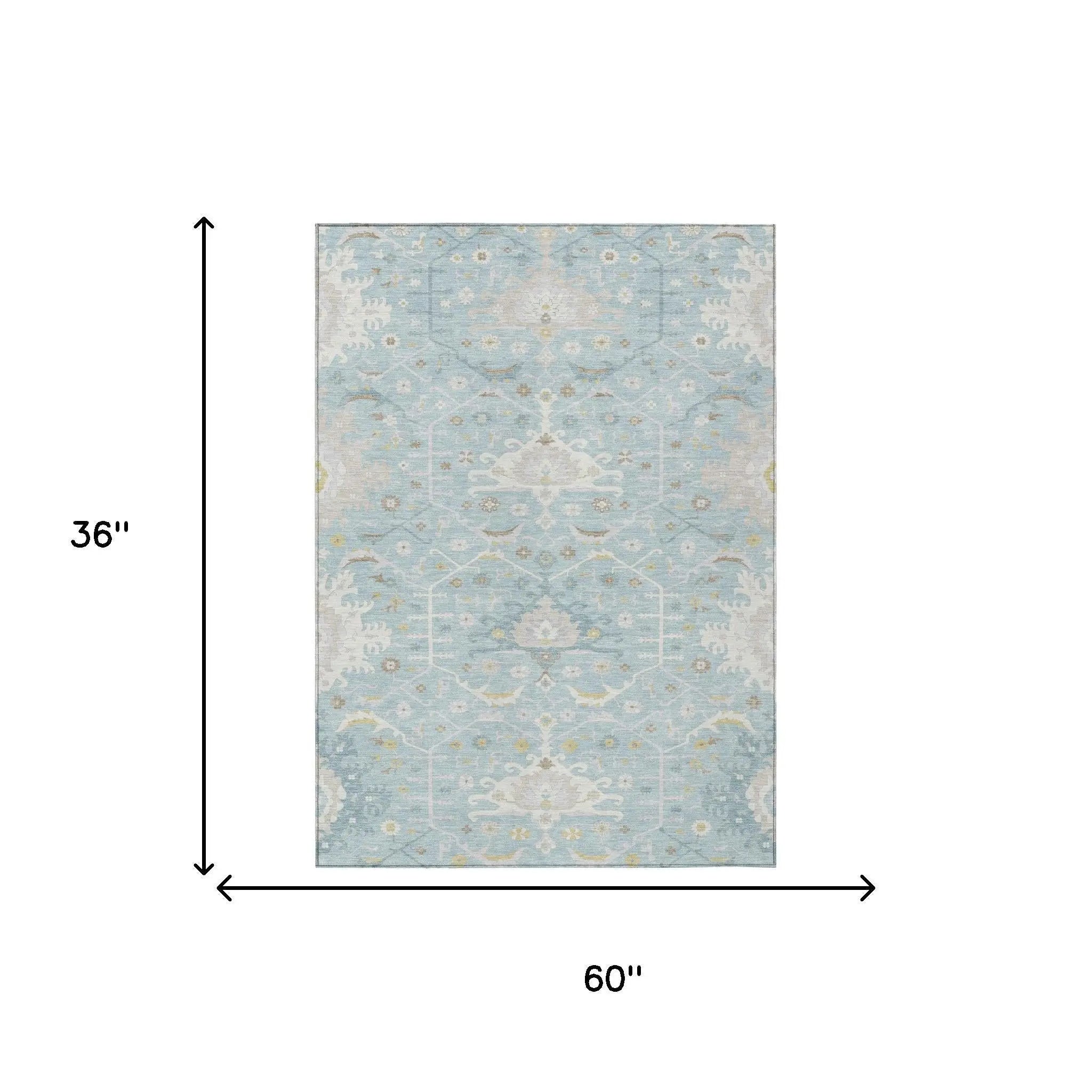 3' X 5' Sky Blue And Blue Oriental Washable Indoor Outdoor Area Rug Homeroots Outdoor