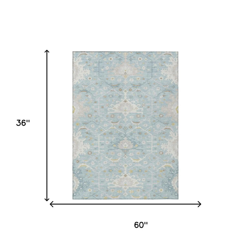3' X 5' Sky Blue And Blue Oriental Washable Indoor Outdoor Area Rug Homeroots Outdoor
