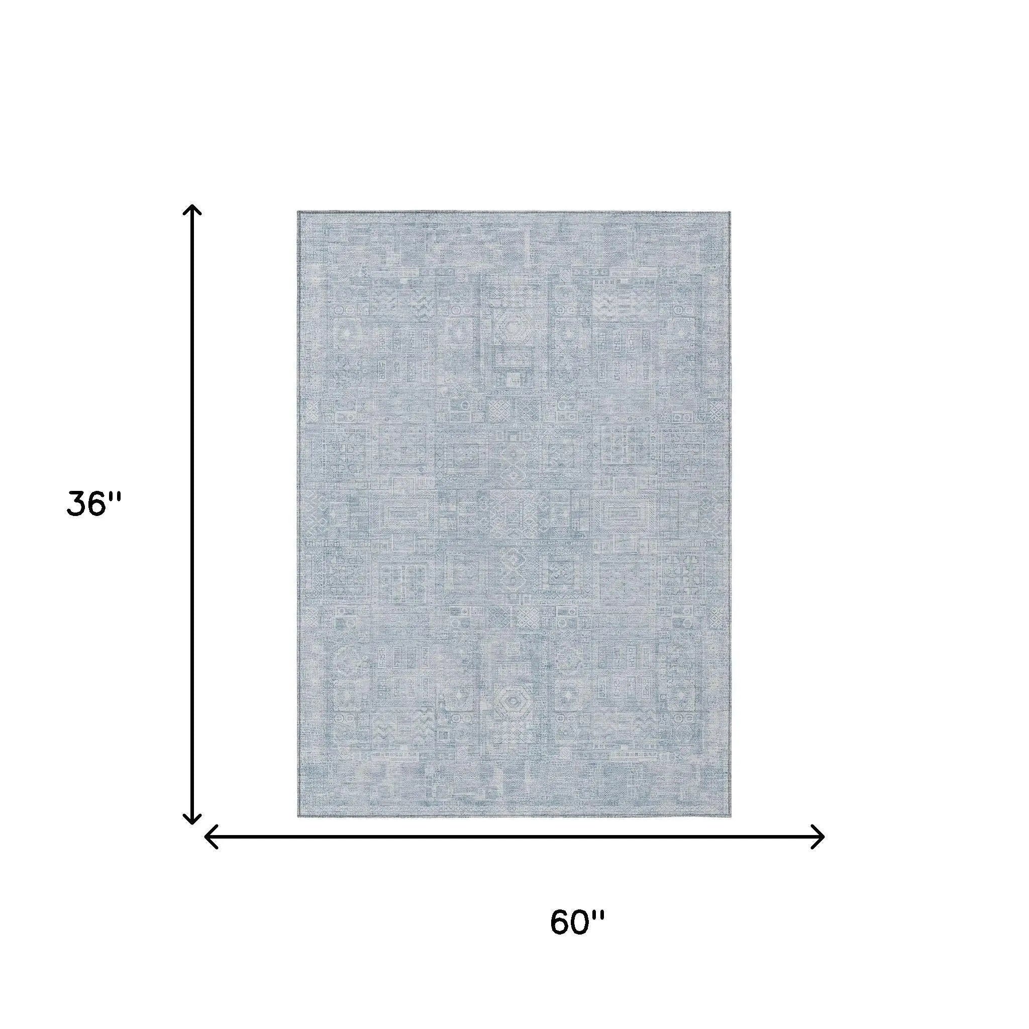 3' X 5' Sky Blue And Blue Oriental Washable Indoor Outdoor Area Rug Homeroots Outdoor