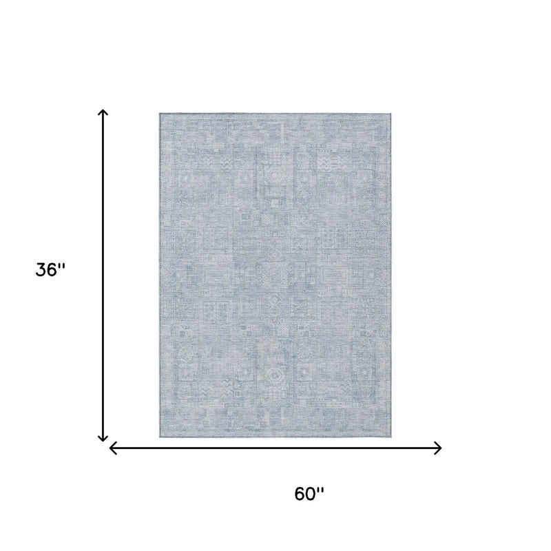 3' X 5' Sky Blue And Blue Oriental Washable Indoor Outdoor Area Rug Homeroots Outdoor