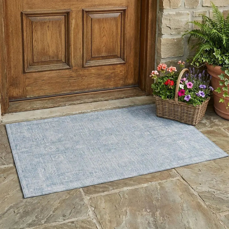 3' X 5' Sky Blue And Blue Oriental Washable Indoor Outdoor Area Rug Homeroots Outdoor