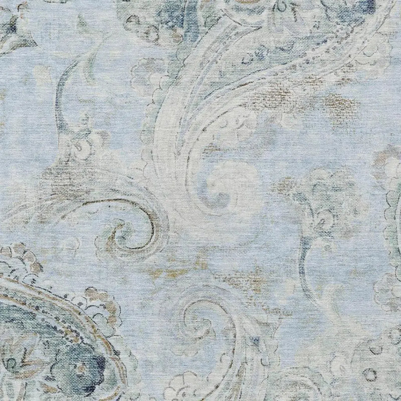 3' X 5' Sky Blue And Blue Paisley Washable Indoor Outdoor Area Rug Homeroots Outdoor