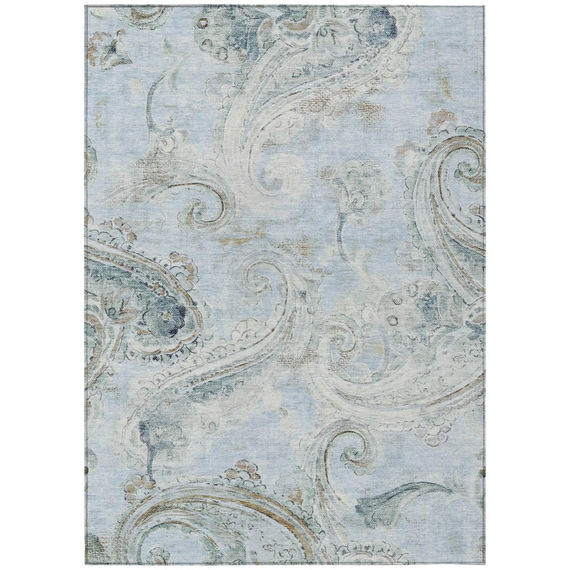 3' X 5' Sky Blue And Blue Paisley Washable Indoor Outdoor Area Rug Homeroots Outdoor