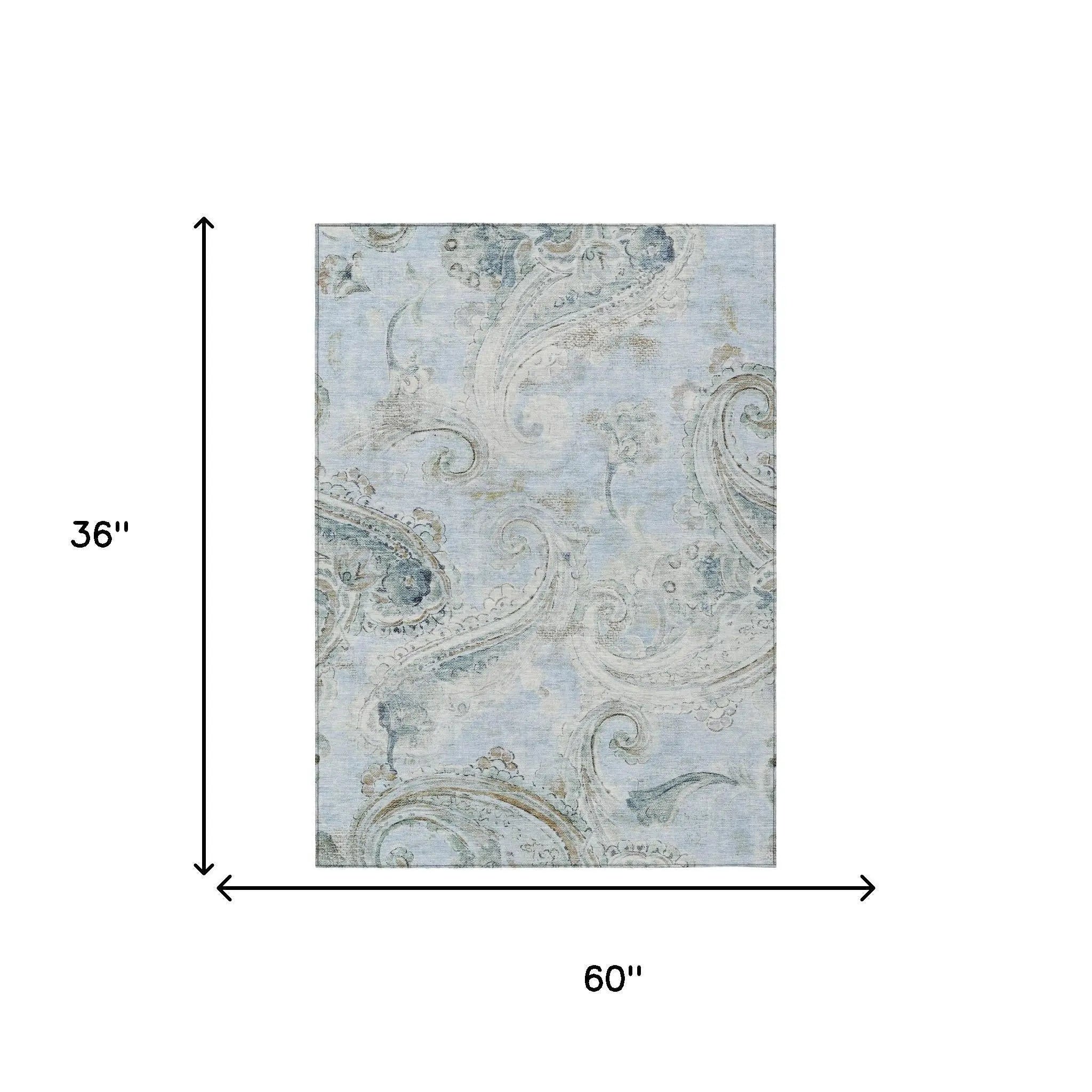 3' X 5' Sky Blue And Blue Paisley Washable Indoor Outdoor Area Rug Homeroots Outdoor