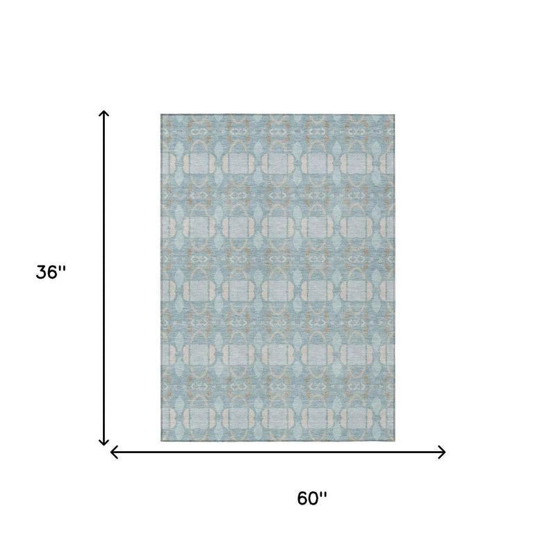 3' X 5' Sky Blue And Blue Striped Washable Indoor Outdoor Area Rug Homeroots Outdoor