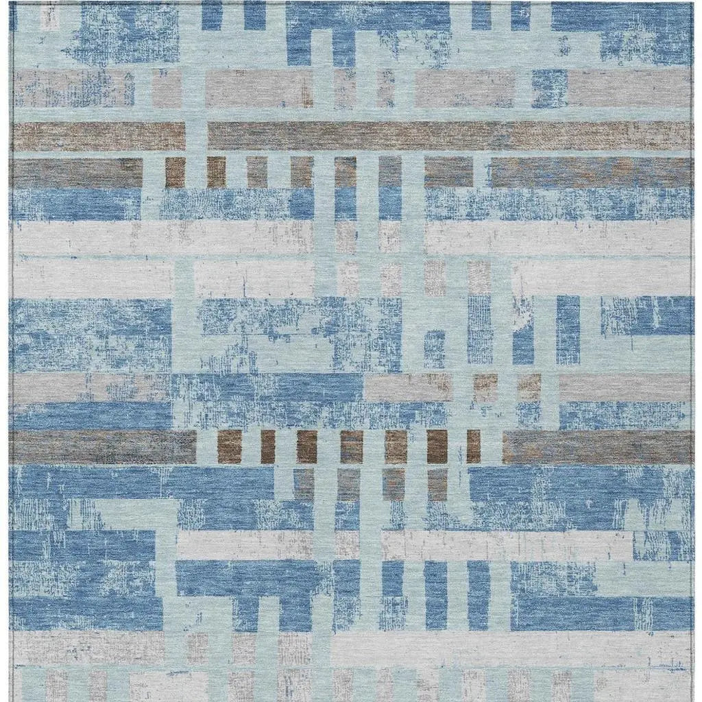 3' X 5' Sky Blue And Blue Striped Washable Indoor Outdoor Area Rug Homeroots Outdoor