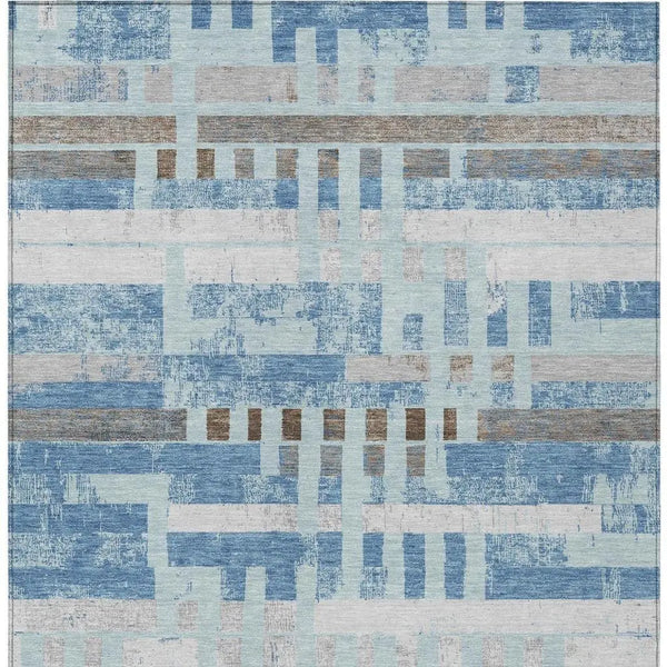 3' X 5' Sky Blue And Blue Striped Washable Indoor Outdoor Area Rug Homeroots Outdoor