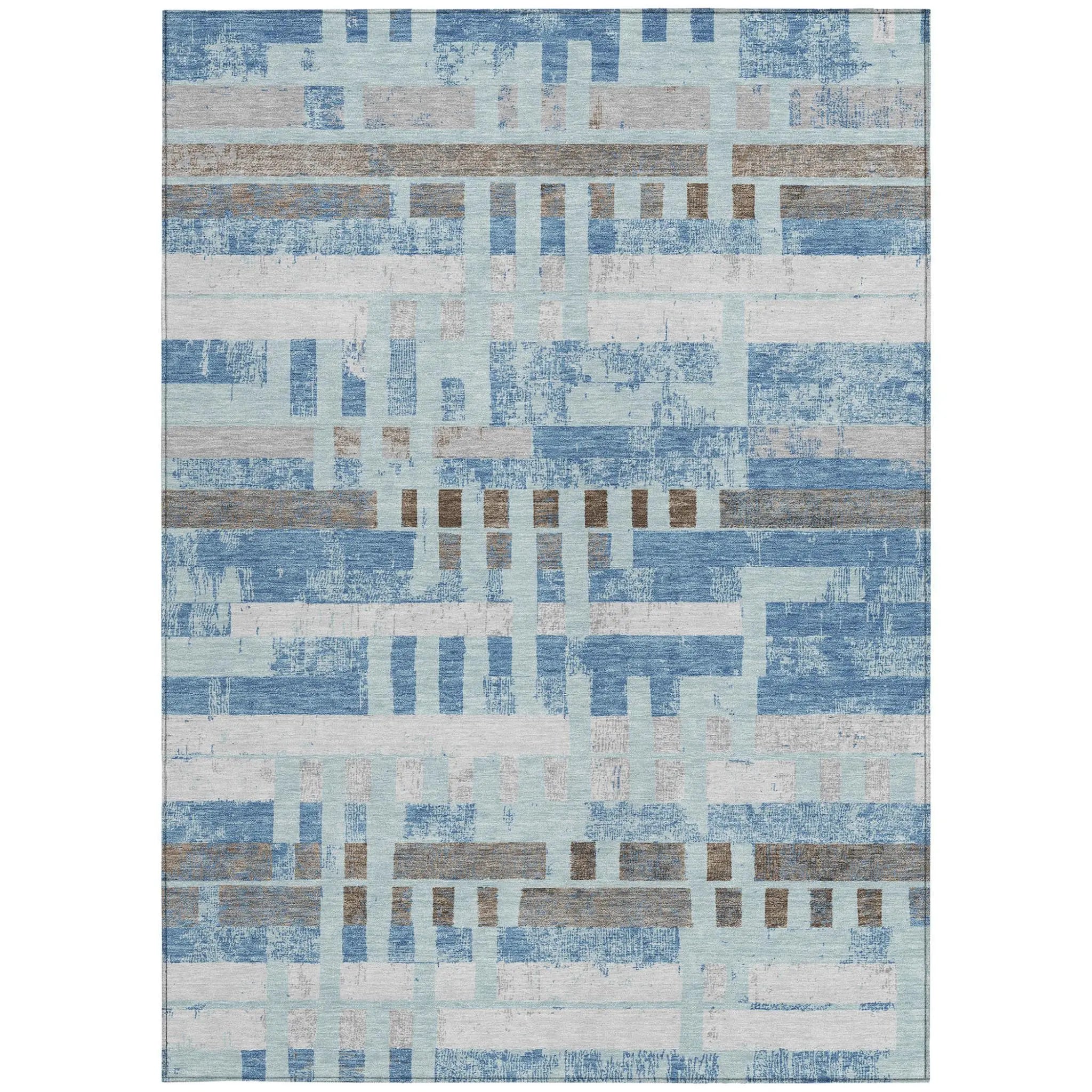3' X 5' Sky Blue And Blue Striped Washable Indoor Outdoor Area Rug Homeroots Outdoor