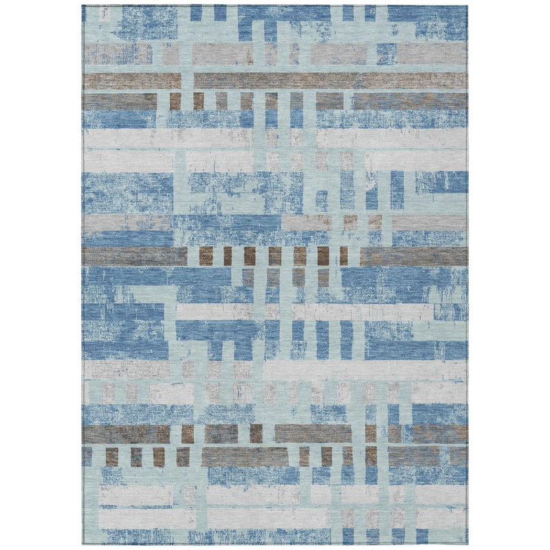 3' X 5' Sky Blue And Blue Striped Washable Indoor Outdoor Area Rug Homeroots Outdoor