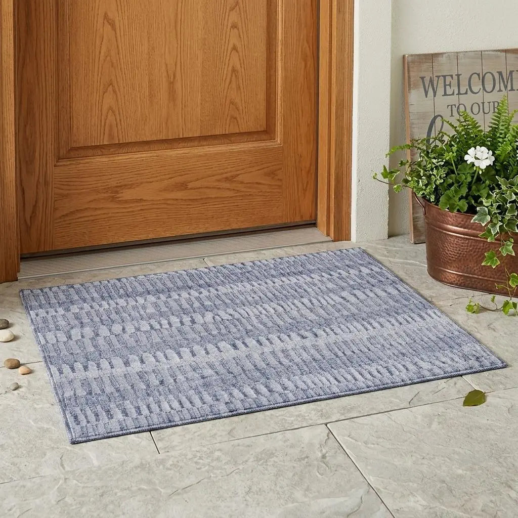3' X 5' Sky Blue And Blue Striped Washable Indoor Outdoor Area Rug Homeroots Outdoor