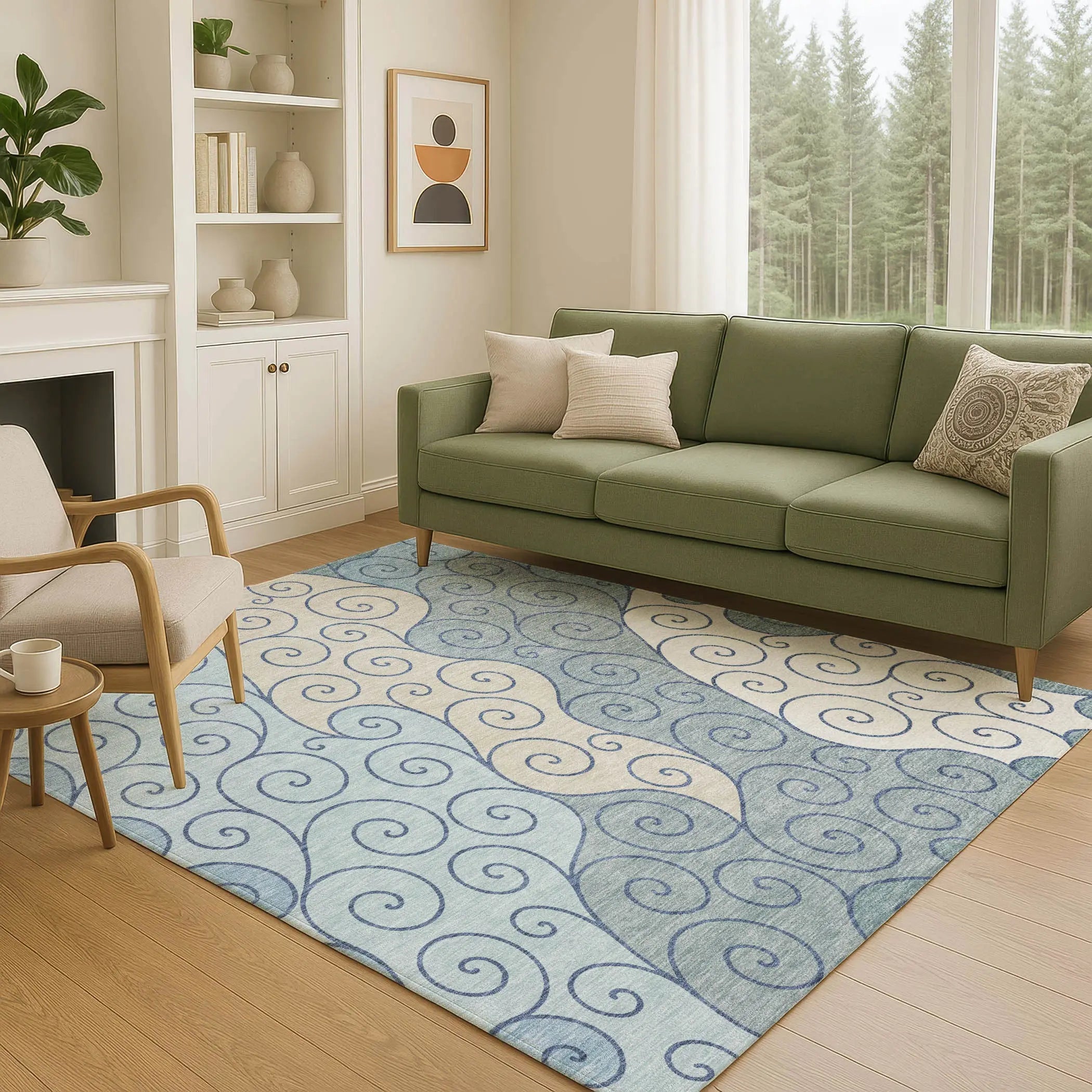 3' X 5' Sky Blue And Denim Blue Abstract Washable Indoor Outdoor Area Rug Homeroots Outdoor