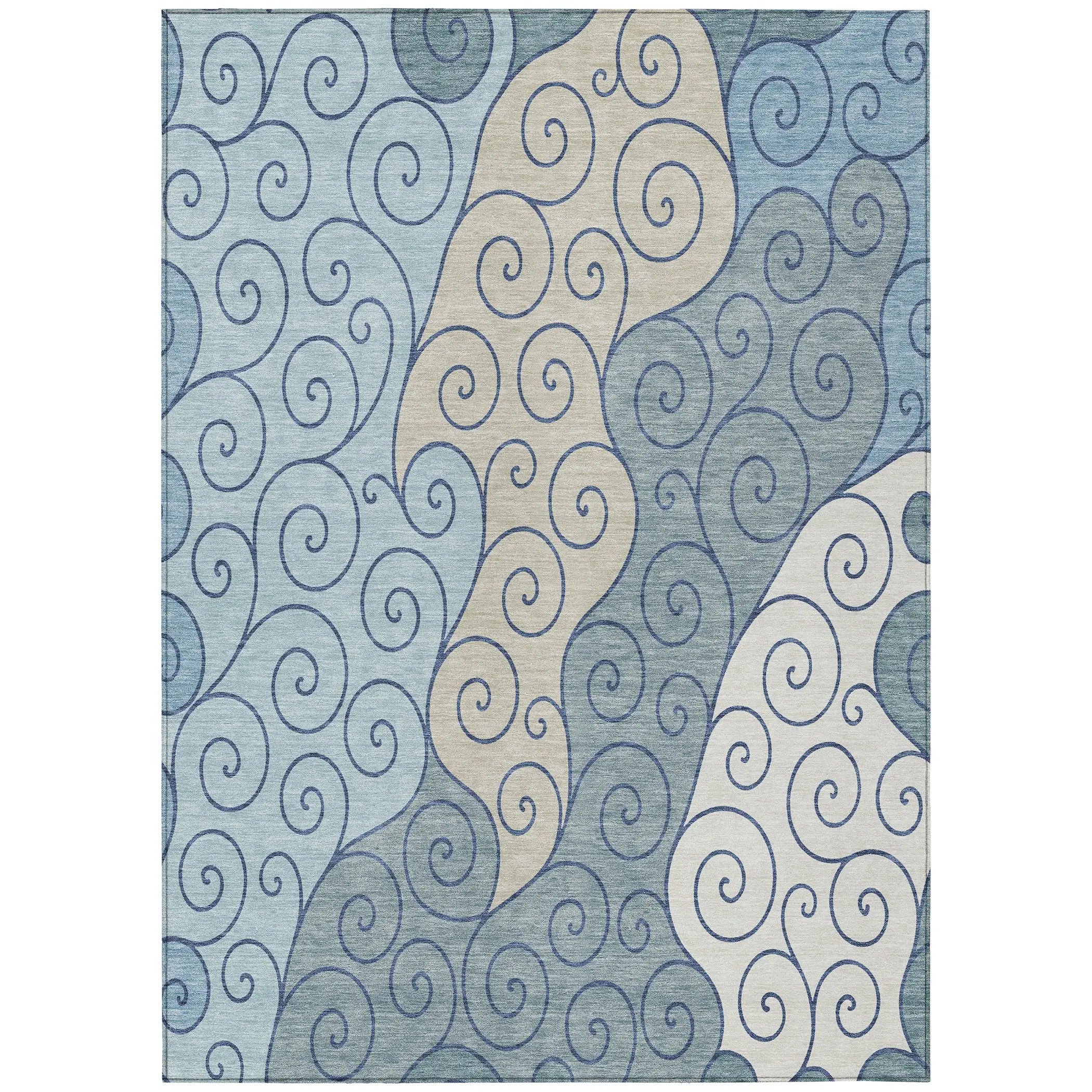 3' X 5' Sky Blue And Denim Blue Abstract Washable Indoor Outdoor Area Rug Homeroots Outdoor