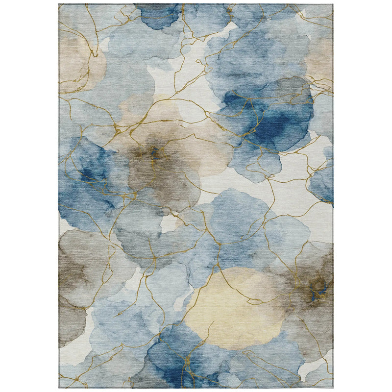 3' X 5' Sky Blue And Denim Blue Abstract Washable Indoor Outdoor Area Rug Homeroots Outdoor