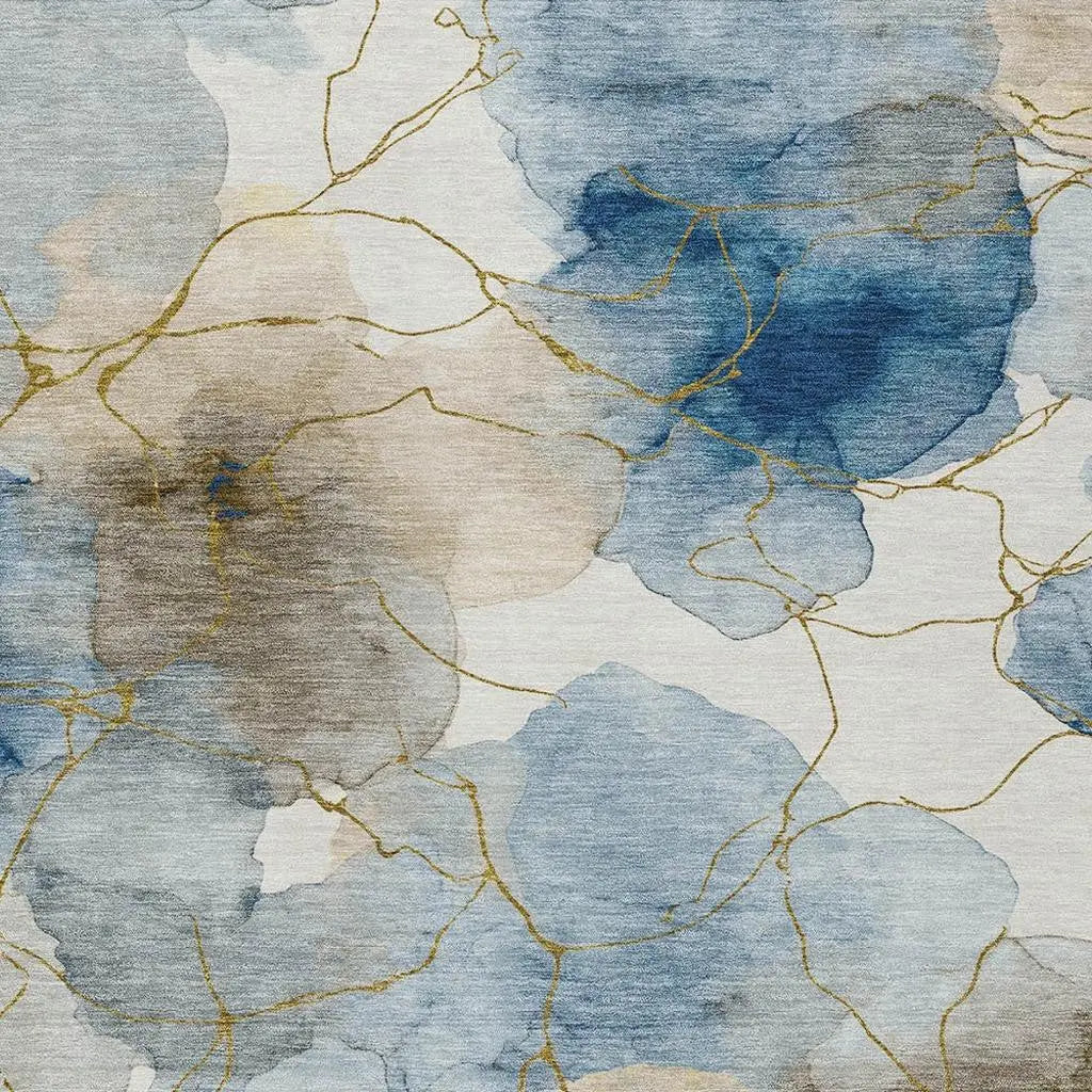 3' X 5' Sky Blue And Denim Blue Abstract Washable Indoor Outdoor Area Rug Homeroots Outdoor