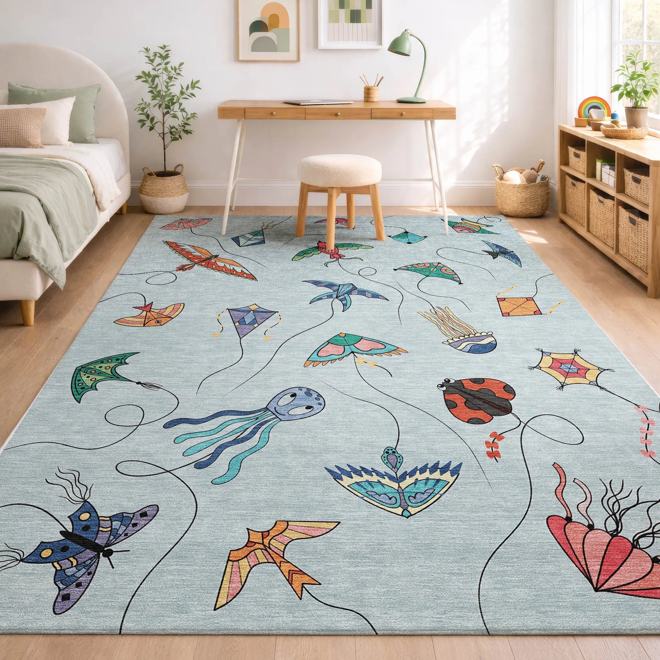 3' X 5' Sky Blue And Gold Geometric Washable Indoor Outdoor Area Rug Homeroots Outdoor