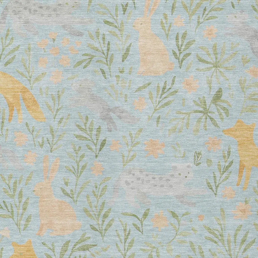 3' X 5' Sky Blue And Green Botanical Leaves Washable Indoor Outdoor Area Rug Homeroots Outdoor
