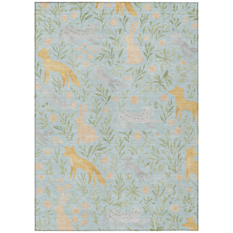 3' X 5' Sky Blue And Green Botanical Leaves Washable Indoor Outdoor Area Rug Homeroots Outdoor