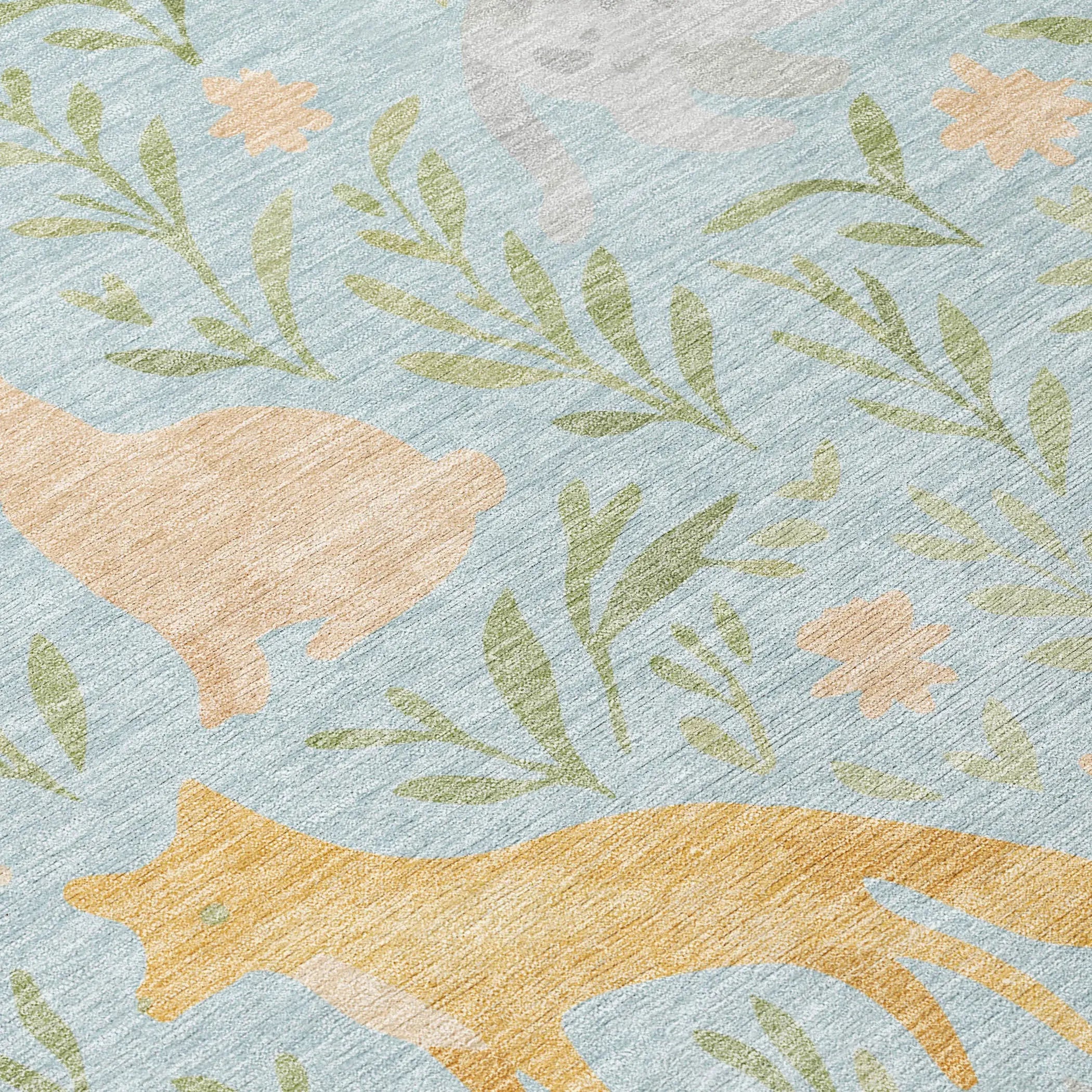 3' X 5' Sky Blue And Green Botanical Leaves Washable Indoor Outdoor Area Rug Homeroots Outdoor