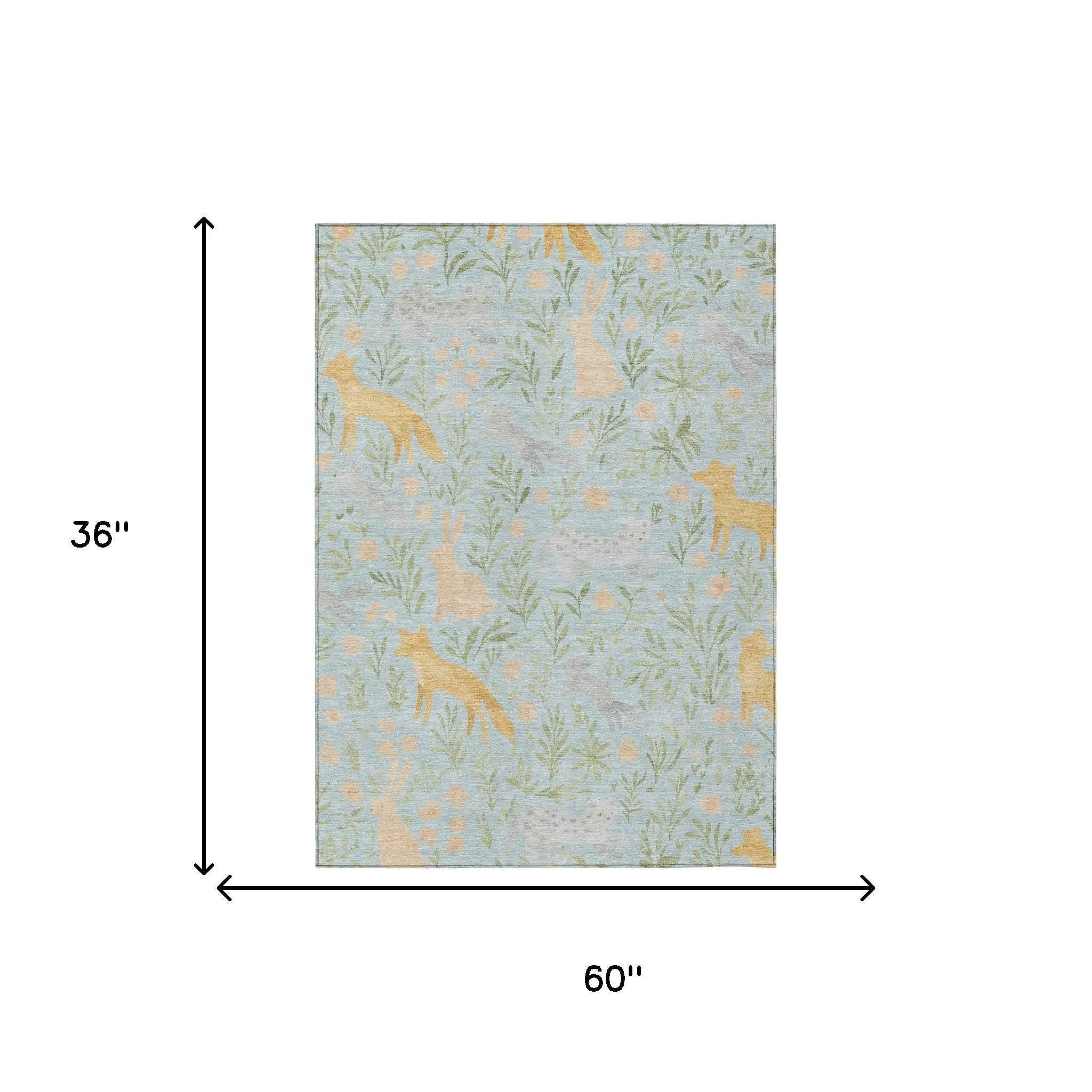 3' X 5' Sky Blue And Green Botanical Leaves Washable Indoor Outdoor Area Rug Homeroots Outdoor