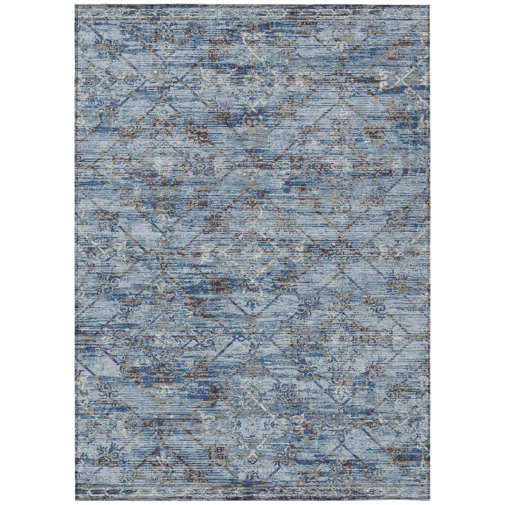 3' X 5' Sky Blue And Ivory Geometric Washable Indoor Outdoor Area Rug Homeroots Outdoor