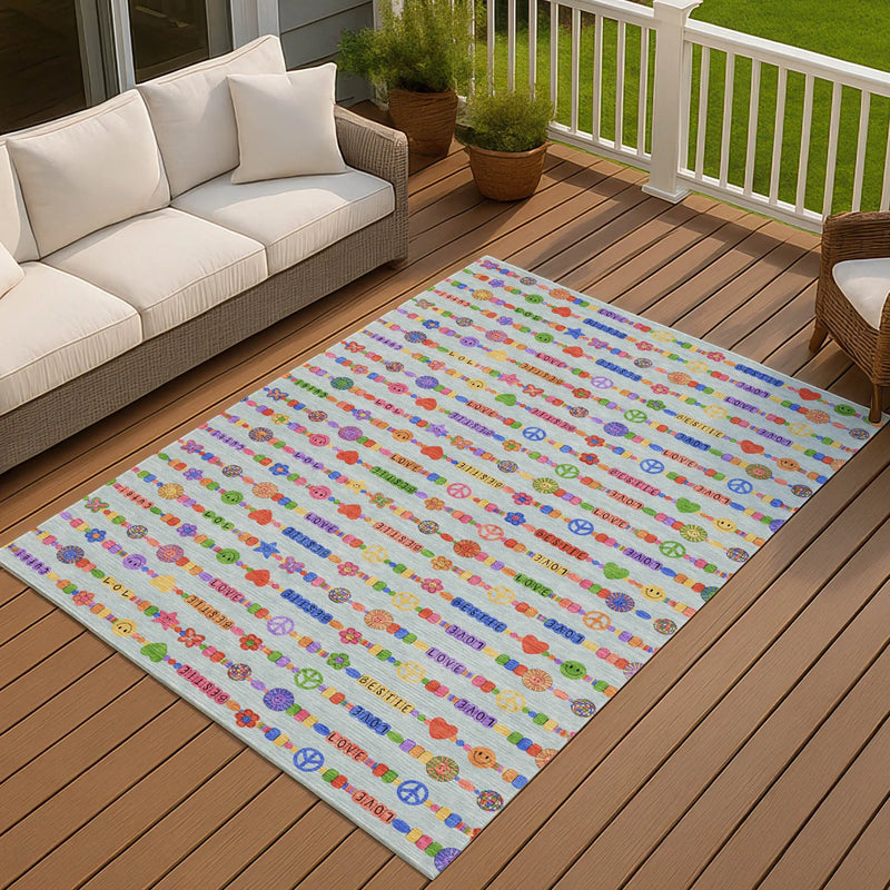 3' X 5' Sky Blue And Ivory Geometric Washable Indoor Outdoor Area Rug Homeroots Outdoor