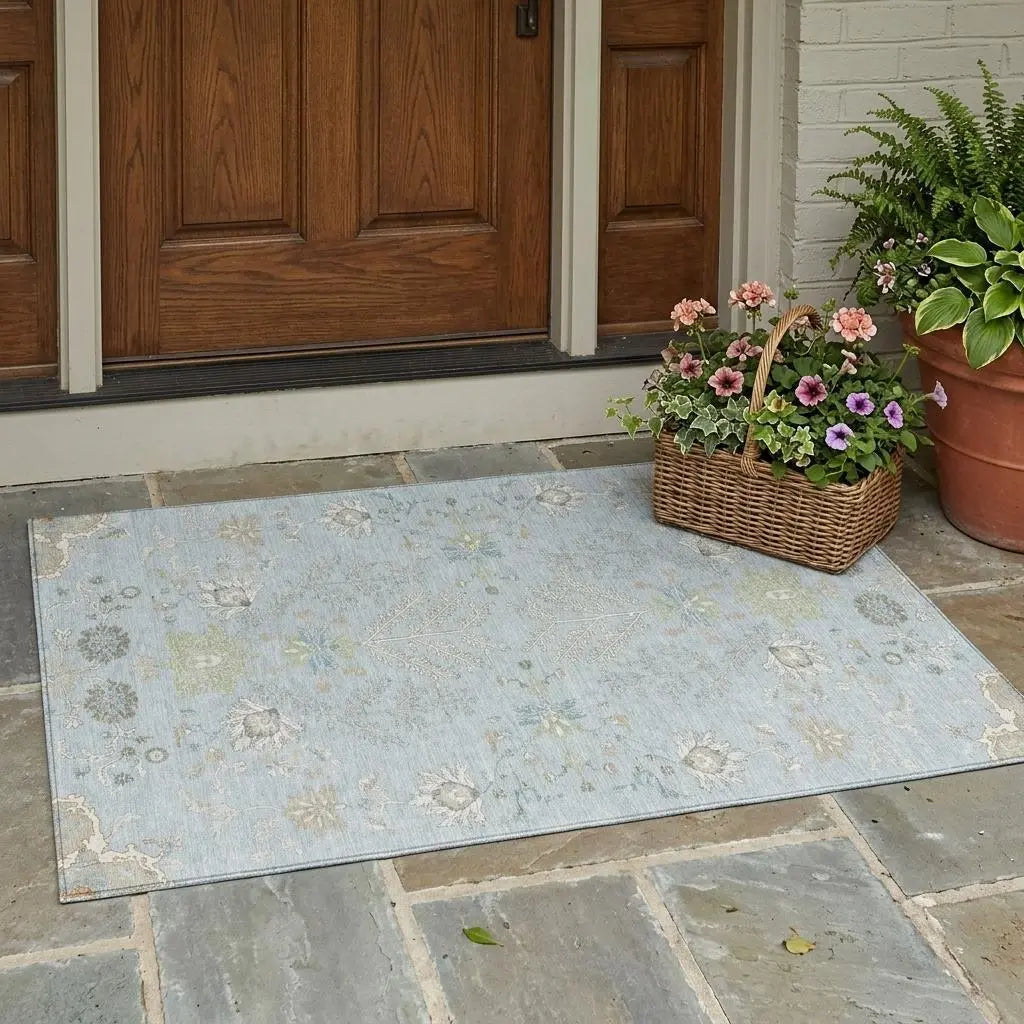 3' X 5' Sky Blue And Ivory Oriental Washable Indoor Outdoor Area Rug Homeroots Outdoor