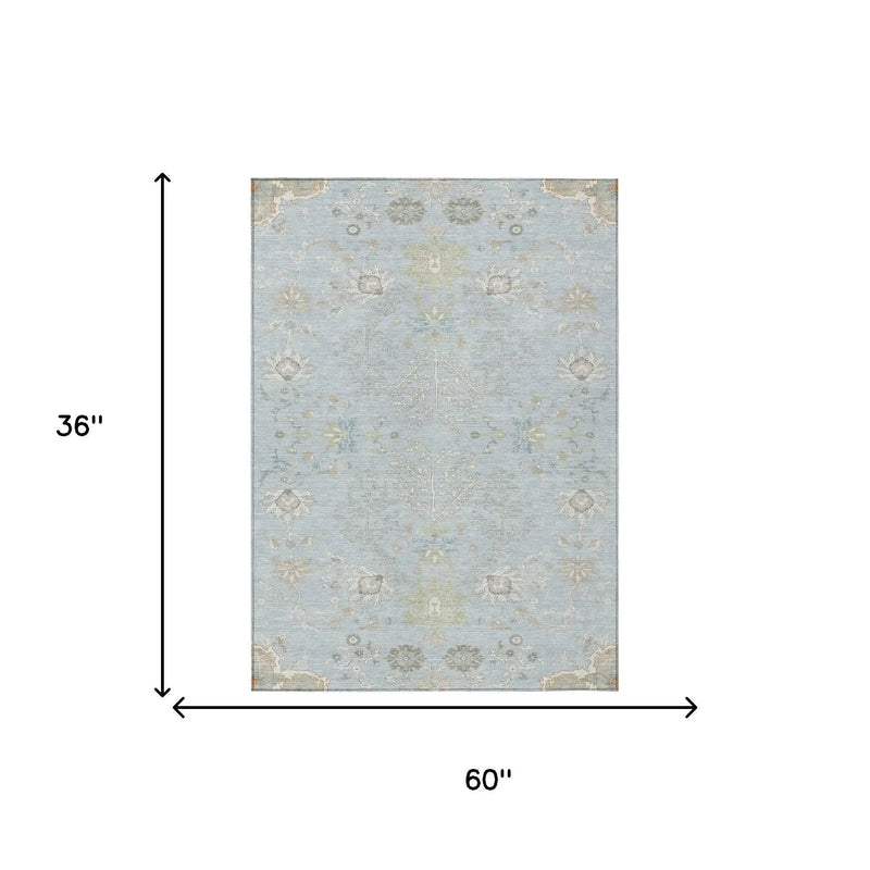 3' X 5' Sky Blue And Ivory Oriental Washable Indoor Outdoor Area Rug Homeroots Outdoor