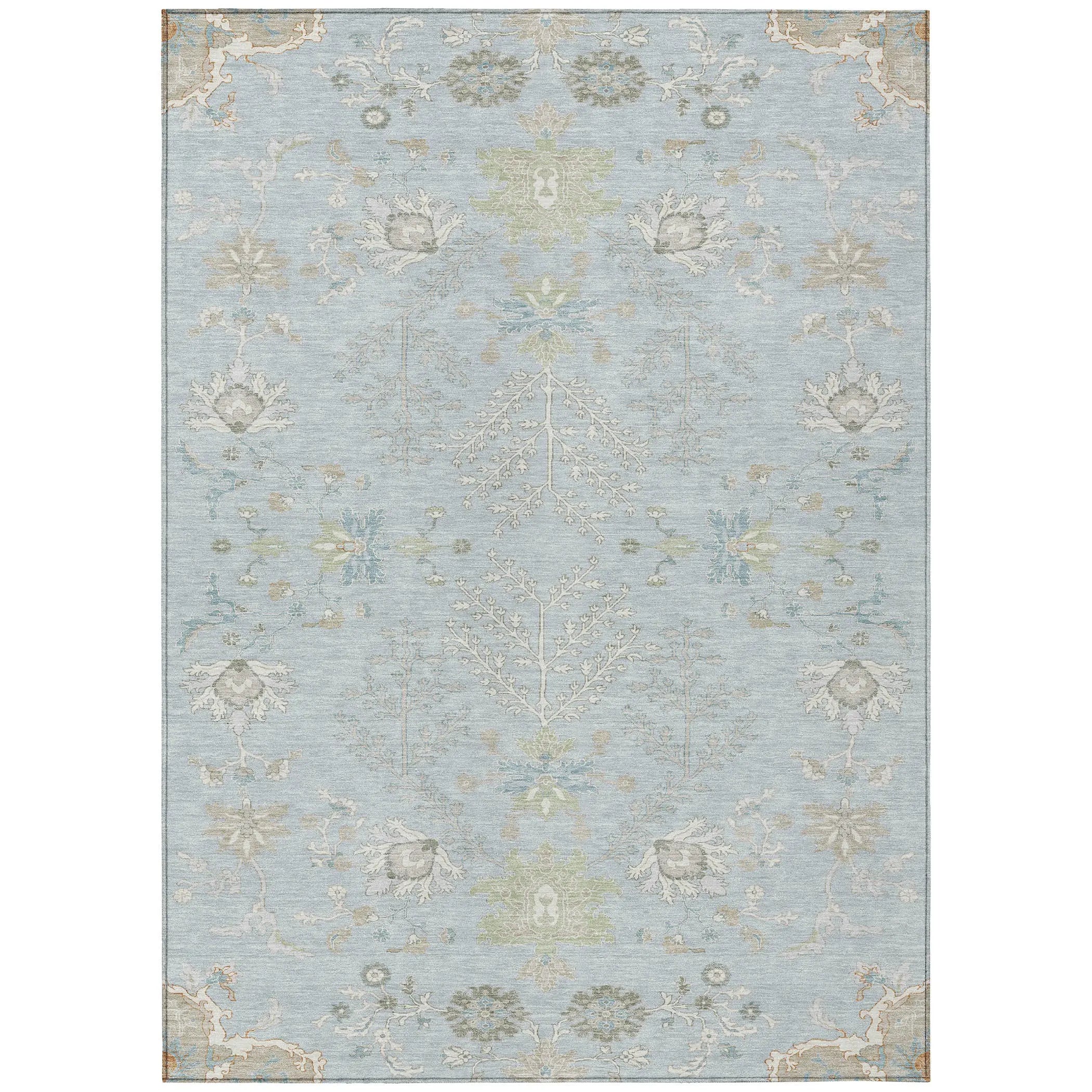 3' X 5' Sky Blue And Ivory Oriental Washable Indoor Outdoor Area Rug Homeroots Outdoor