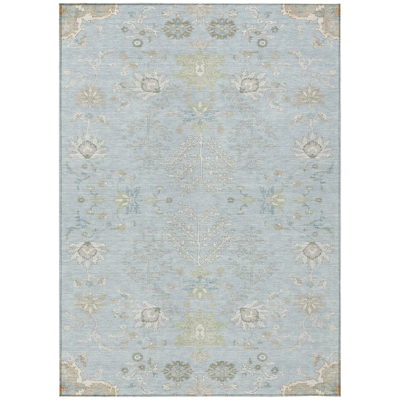 3' X 5' Sky Blue And Ivory Oriental Washable Indoor Outdoor Area Rug Homeroots Outdoor