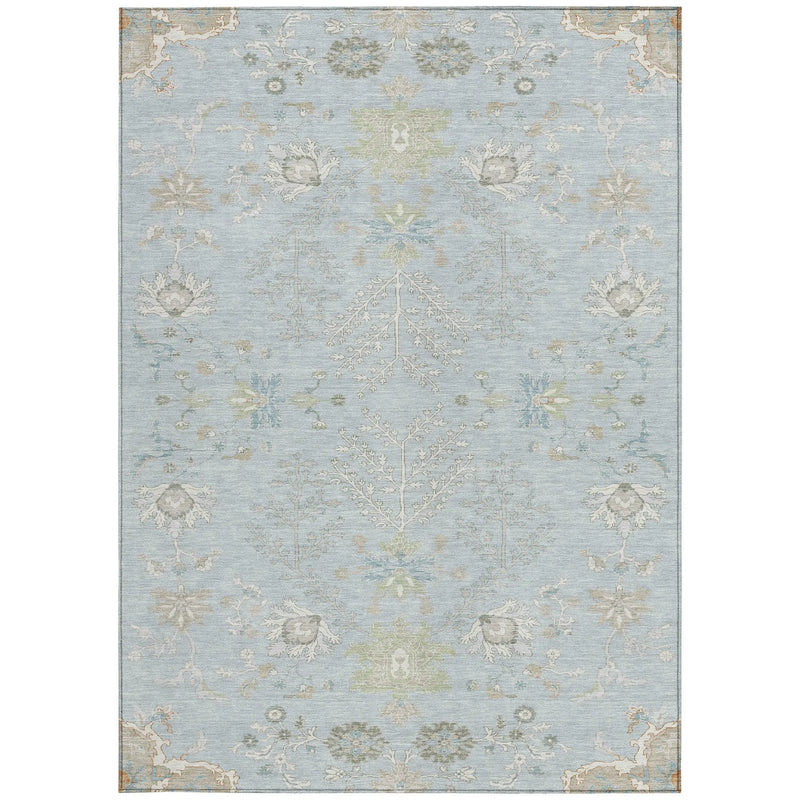 3' X 5' Sky Blue And Ivory Oriental Washable Indoor Outdoor Area Rug Homeroots Outdoor