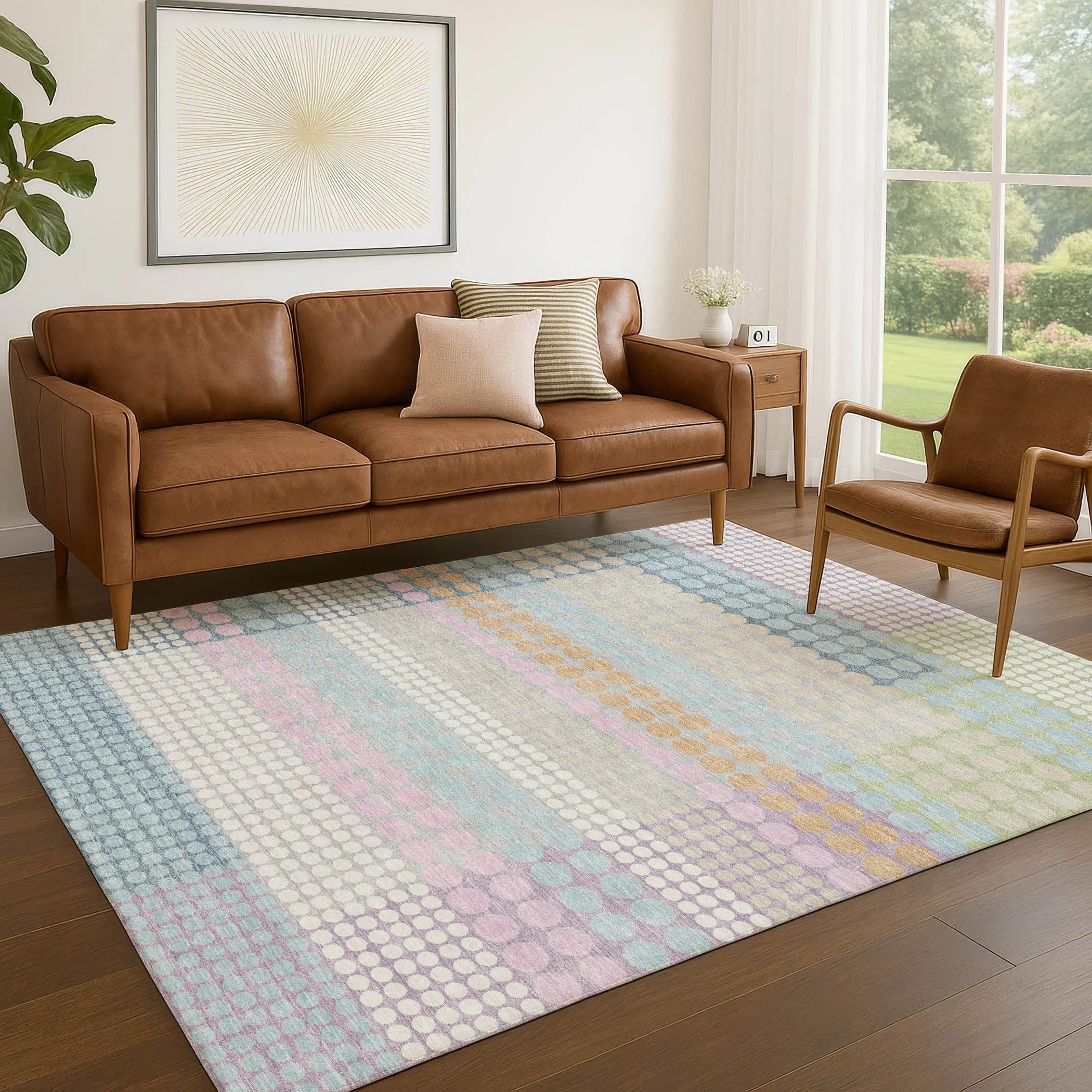 3' X 5' Sky Blue And Lavender Geometric Washable Indoor Outdoor Area Rug Homeroots Outdoor