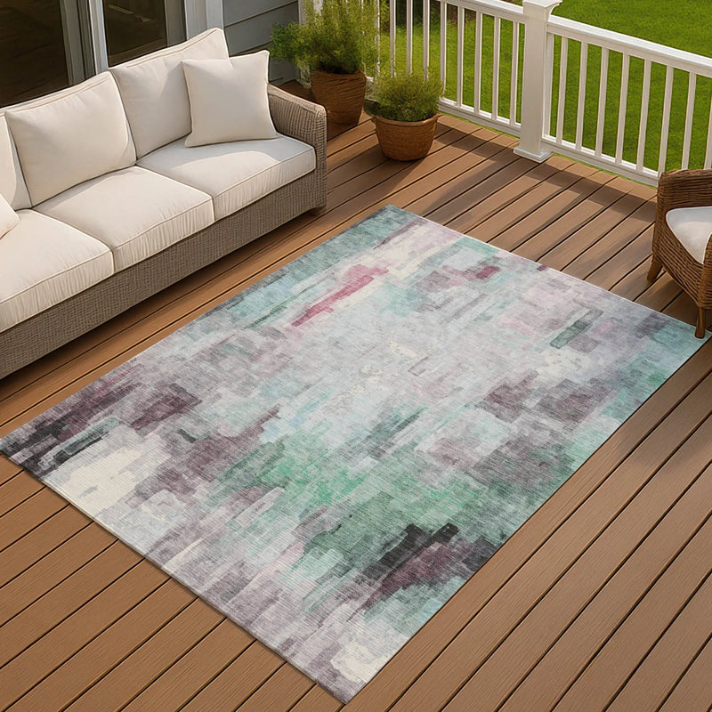 3' X 5' Sky Blue And Mauve Abstract Washable Indoor Outdoor Area Rug Homeroots Outdoor