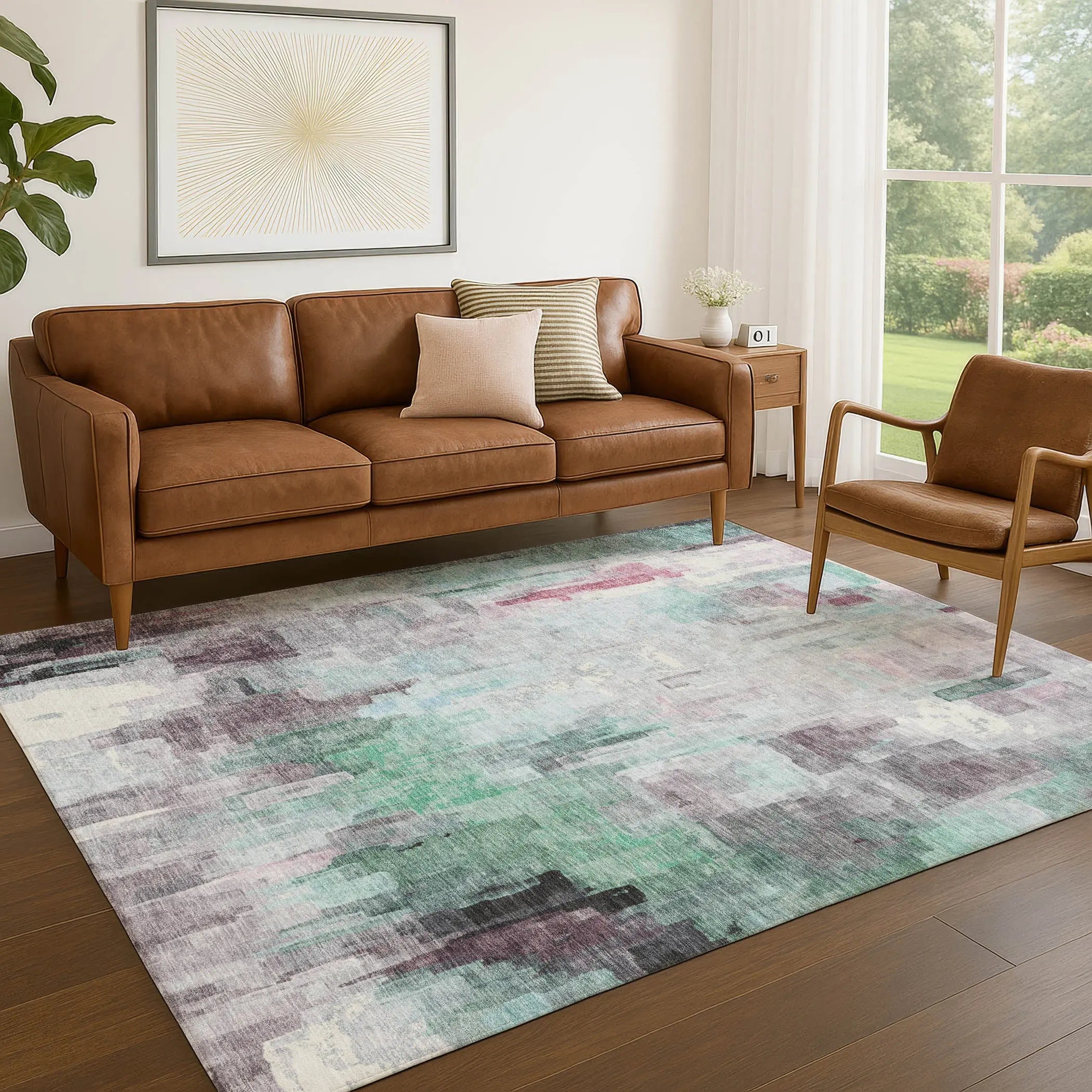 3' X 5' Sky Blue And Mauve Abstract Washable Indoor Outdoor Area Rug Homeroots Outdoor
