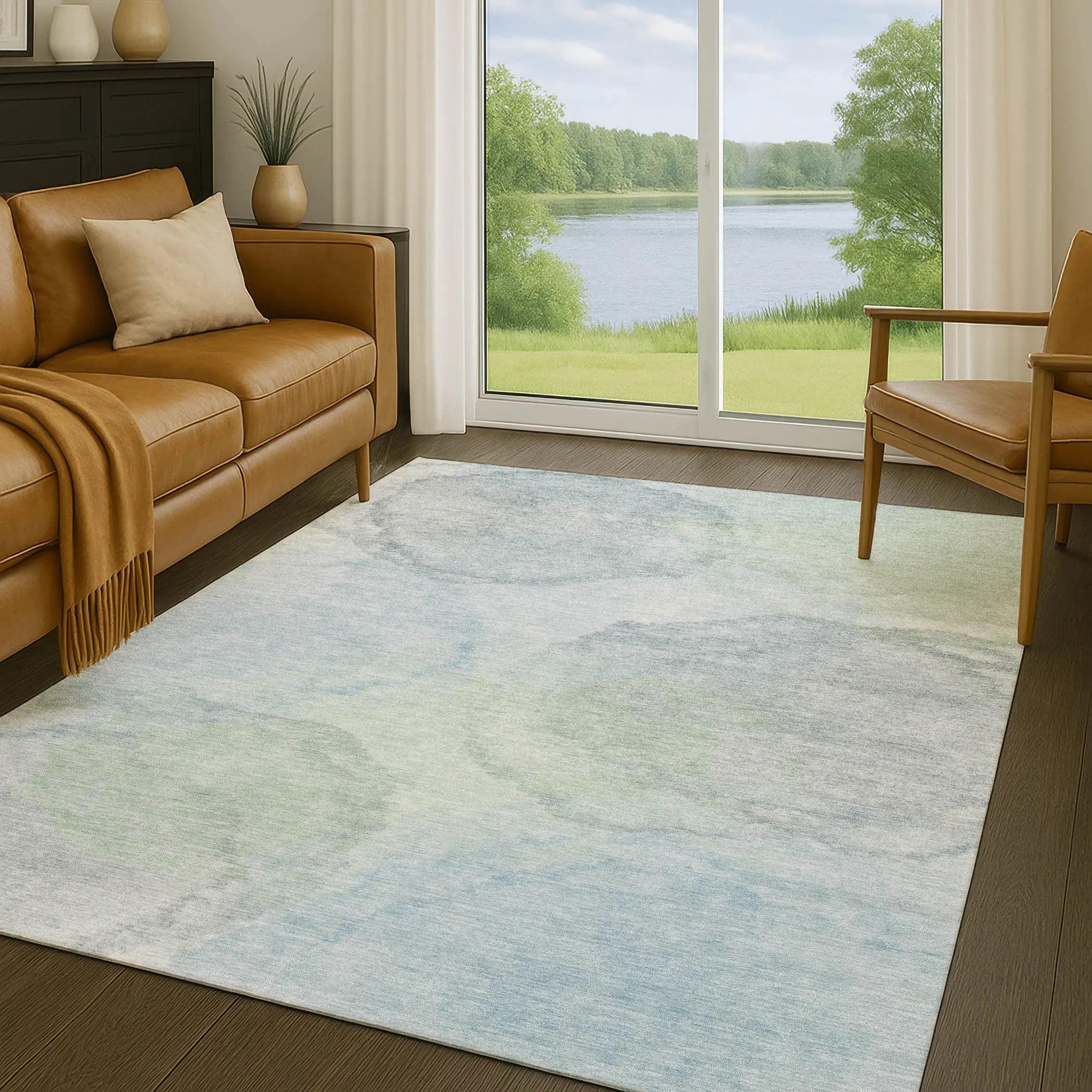 3' X 5' Sky Blue And Mint Green Abstract Washable Indoor Outdoor Area Rug Homeroots Outdoor