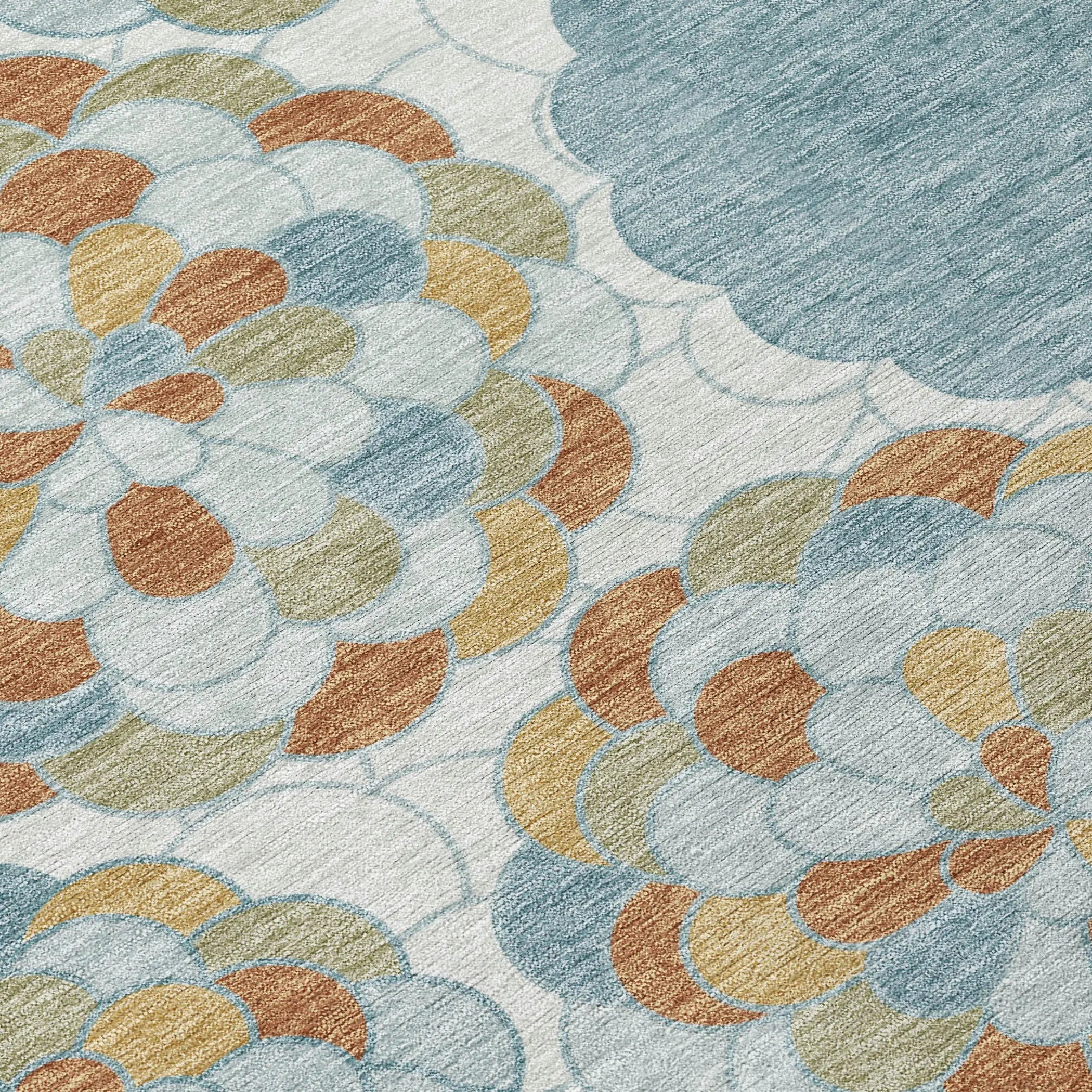 3' X 5' Sky Blue And Orange Floral Washable Indoor Outdoor Area Rug Homeroots Outdoor