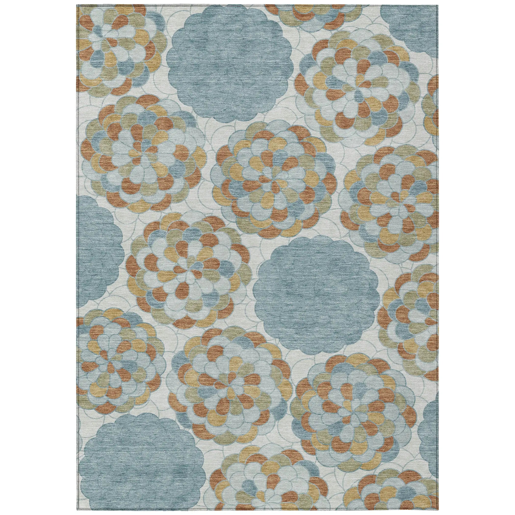 3' X 5' Sky Blue And Orange Floral Washable Indoor Outdoor Area Rug Homeroots Outdoor