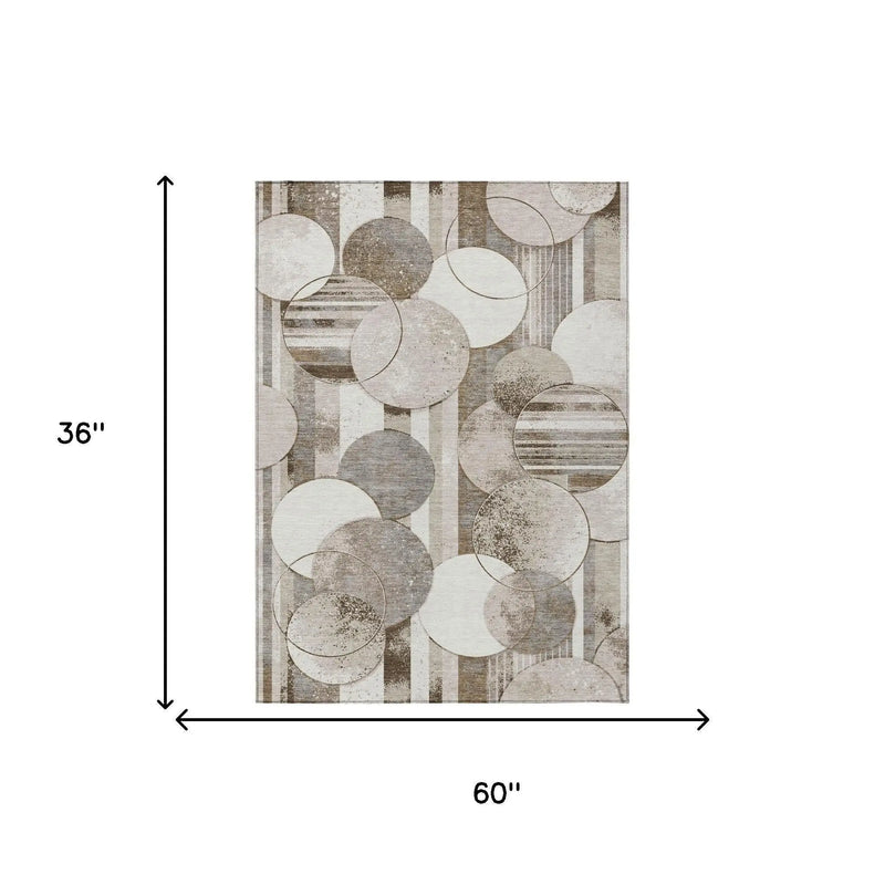 3' X 5' Tan And Brown Geometric Washable Indoor Outdoor Area Rug Homeroots Outdoor