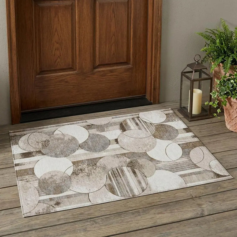 3' X 5' Tan And Brown Geometric Washable Indoor Outdoor Area Rug Homeroots Outdoor