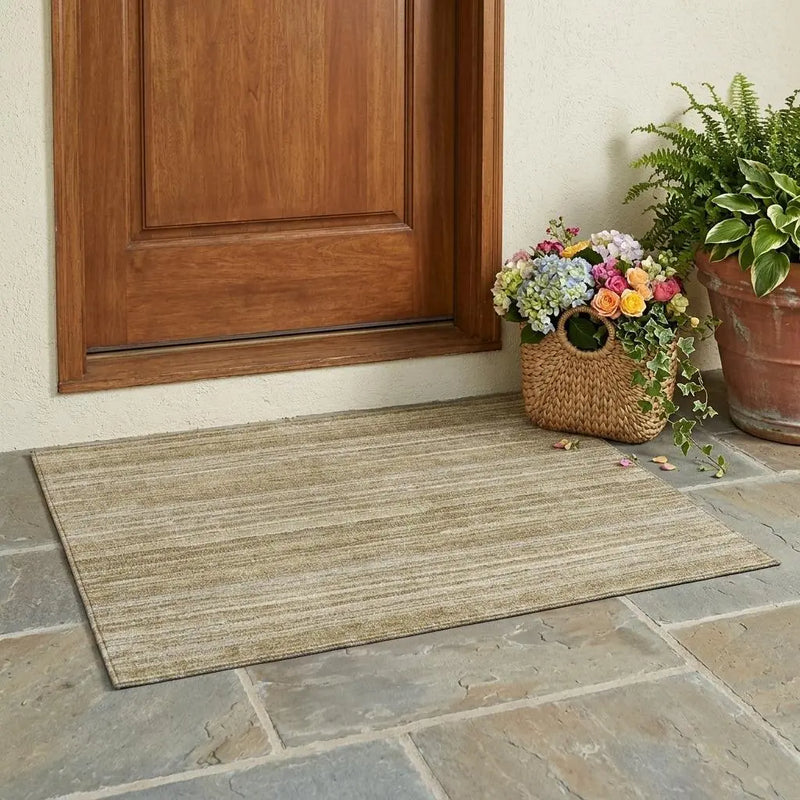 3' X 5' Tan And Brown Striped Washable Indoor Outdoor Area Rug Homeroots Outdoor