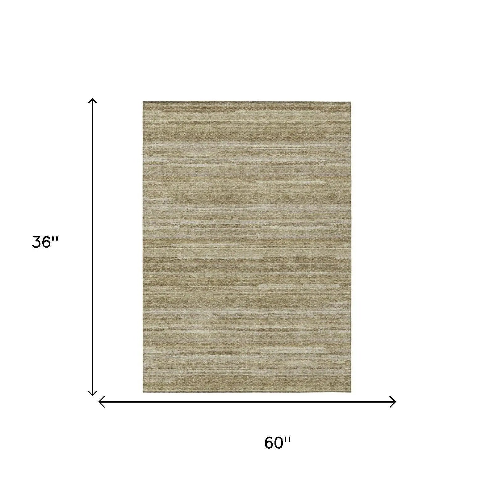 3' X 5' Tan And Brown Striped Washable Indoor Outdoor Area Rug Homeroots Outdoor